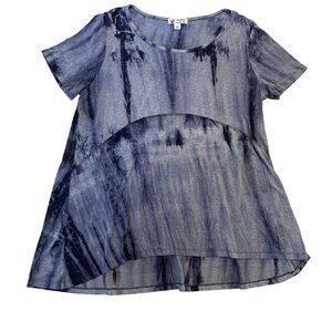 UNITY WORLD WEAR Womens Size XL blue tie dye Short Sleeve Lace Tunic Shirt